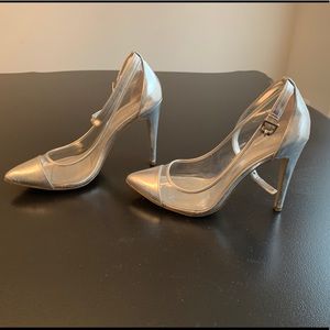 BCBG Clear and Silver Pumps